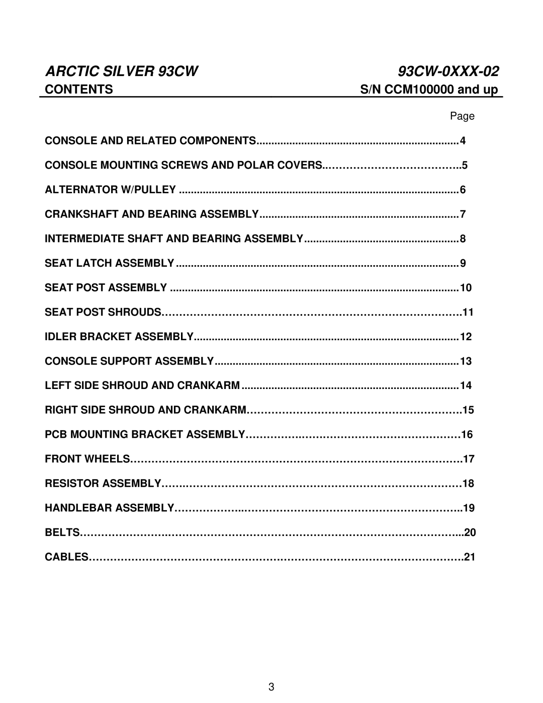 Life Fitness 93CW manual Contents 