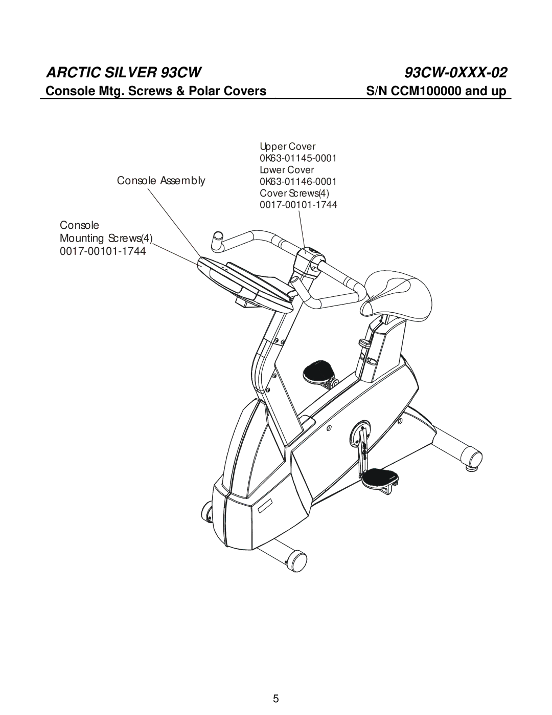 Life Fitness 93CW manual Console Mtg. Screws & Polar Covers 