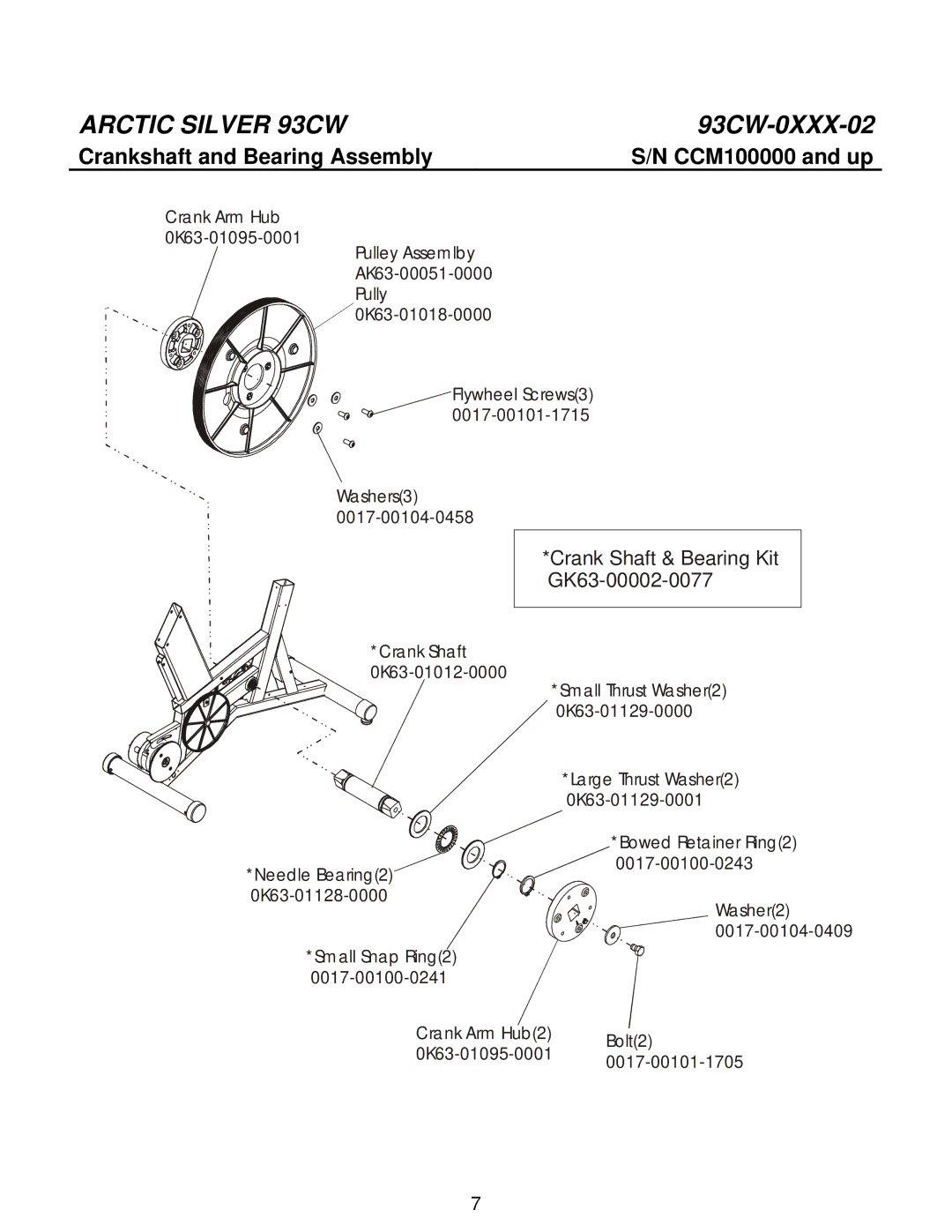 Life Fitness 93CW manual Crankshaft and Bearing Assembly, GK63-00002-0077 