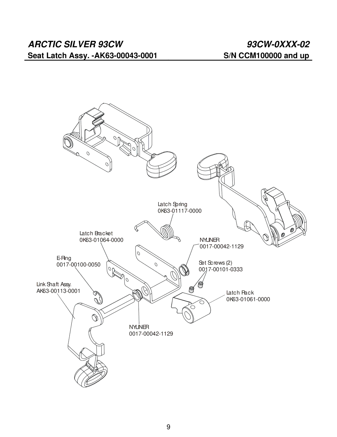 Life Fitness 93CW manual Seat Latch Assy. -AK63-00043-0001 