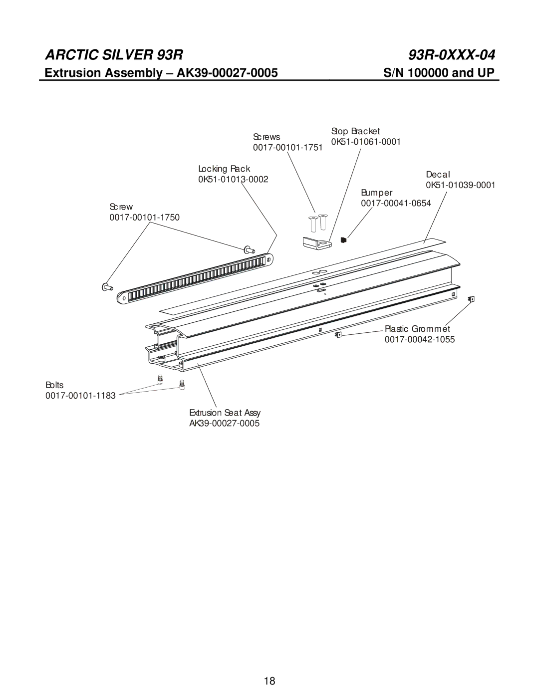 Life Fitness 93R manual Extrusion Assembly AK39-00027-0005 