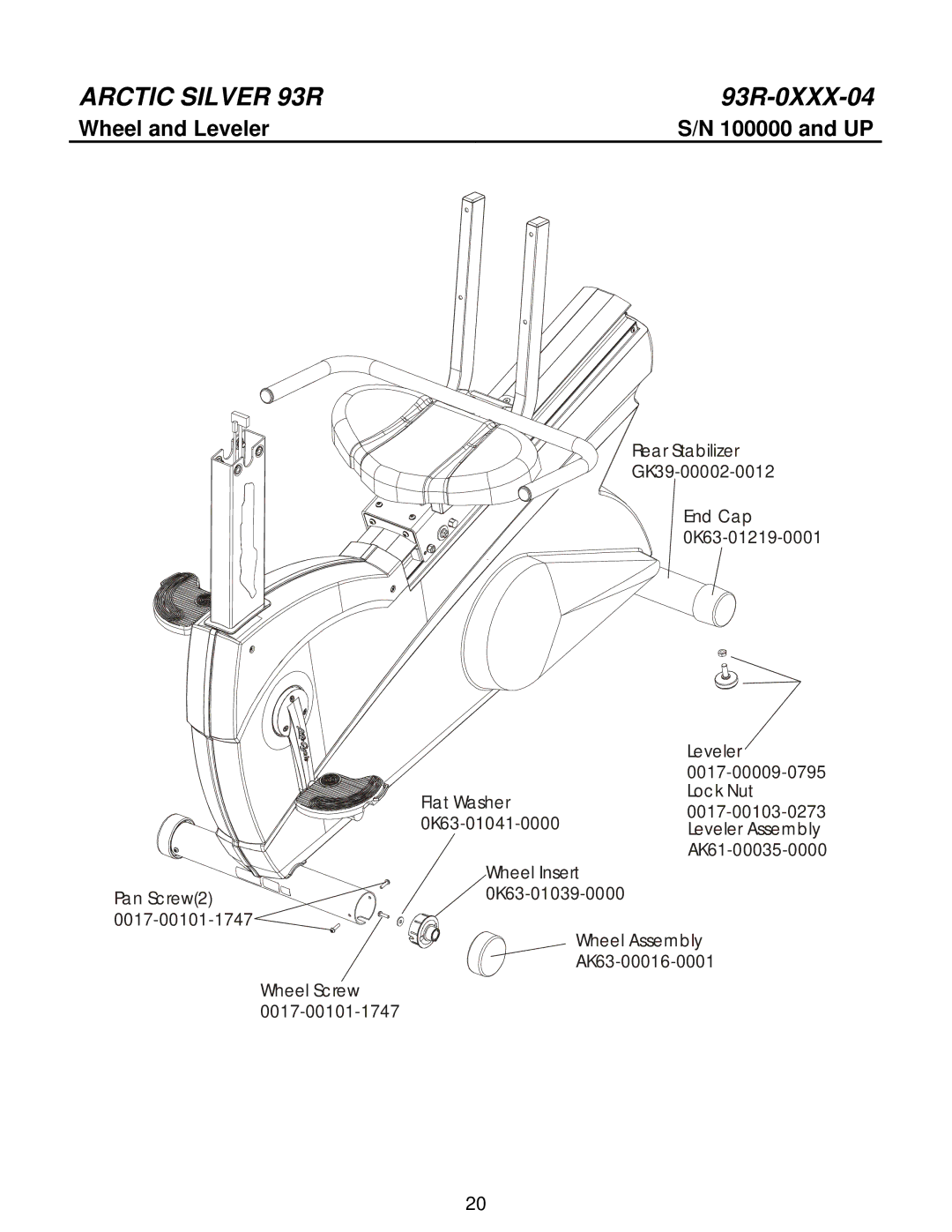 Life Fitness 93R manual Wheel and Leveler 