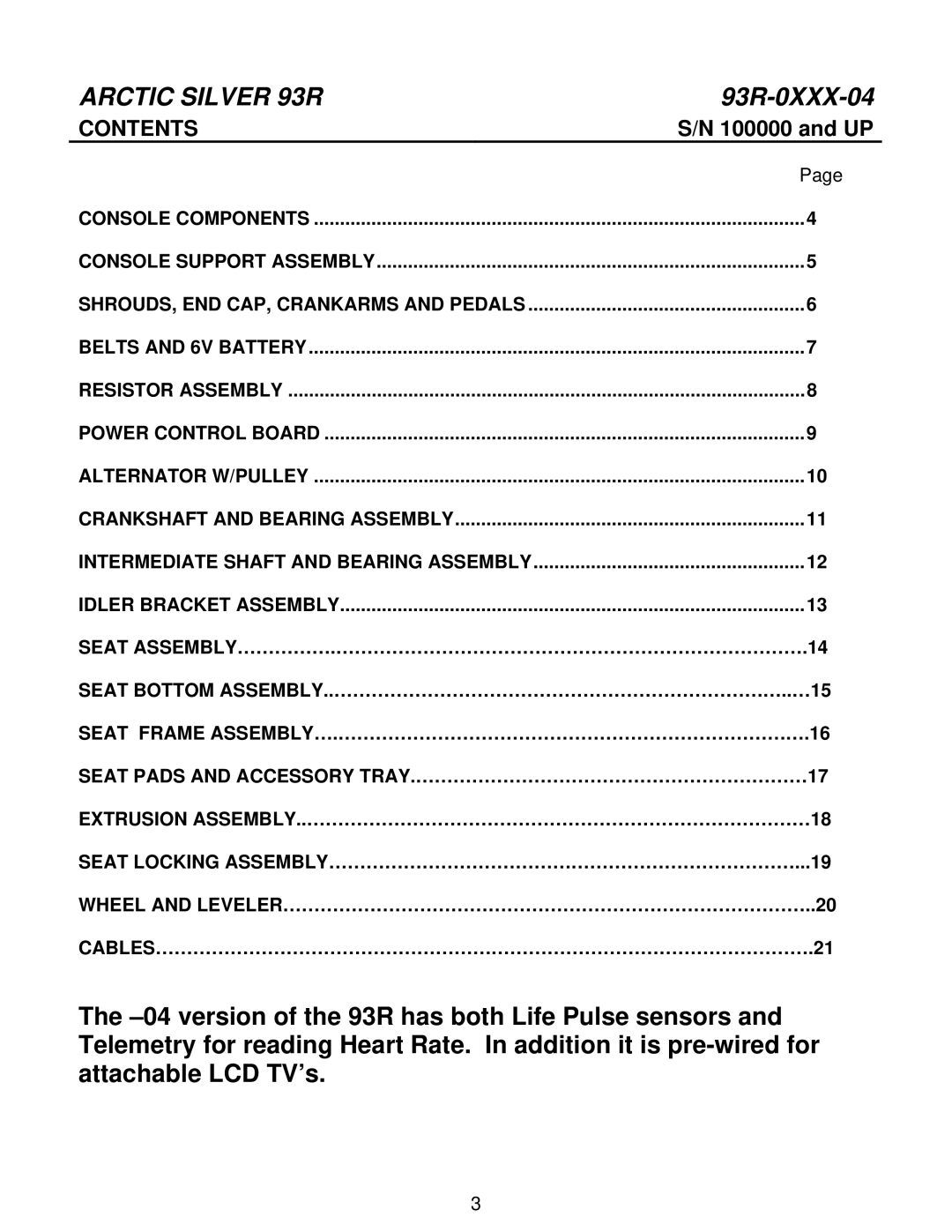 Life Fitness 93R manual Contents 