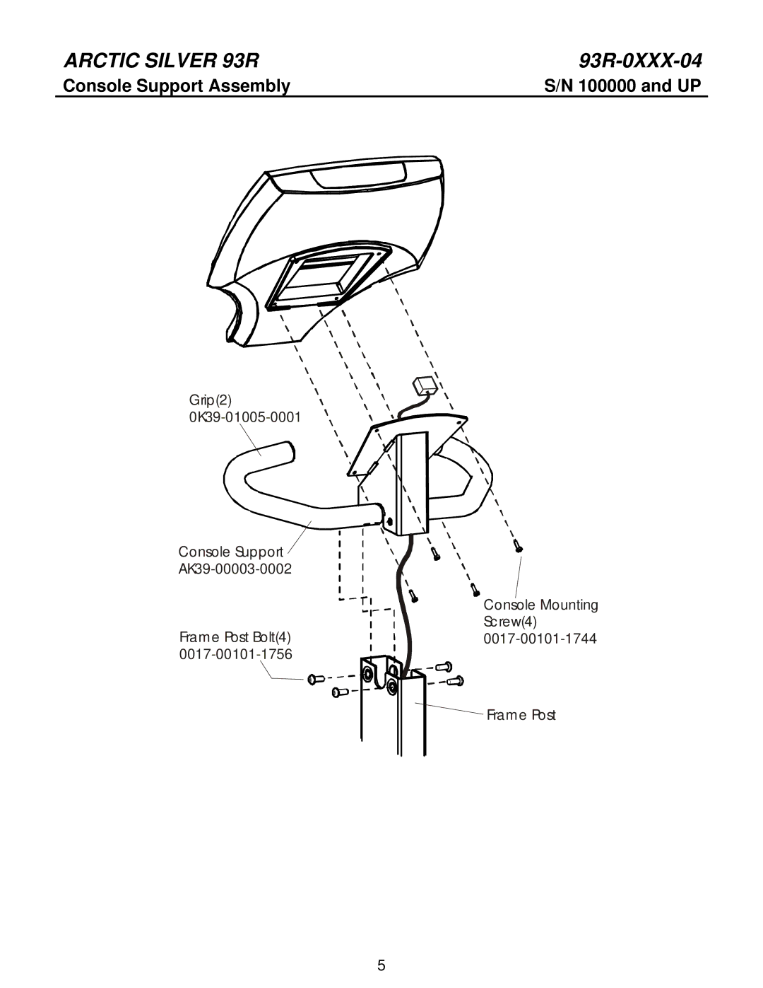 Life Fitness 93R manual Console Support Assembly 100000 and UP 