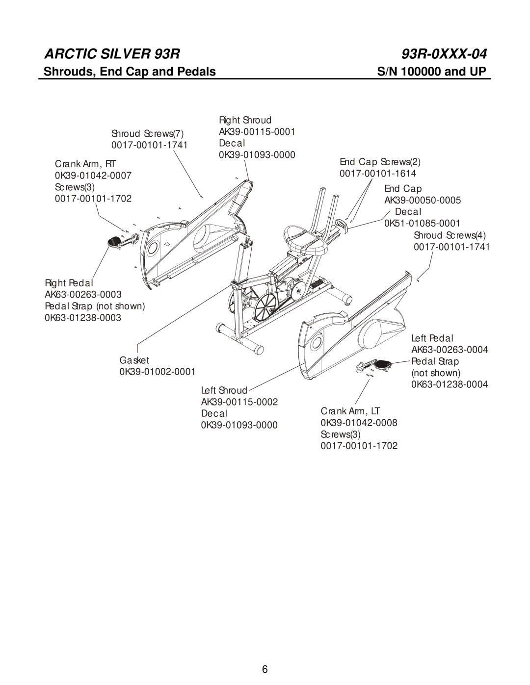 Life Fitness 93R manual Shrouds, End Cap and Pedals 