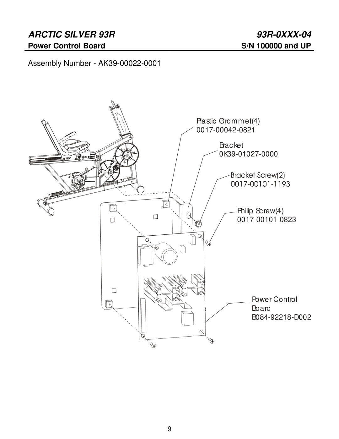Life Fitness 93R manual Power Control Board, Assembly Number AK39-00022-0001 