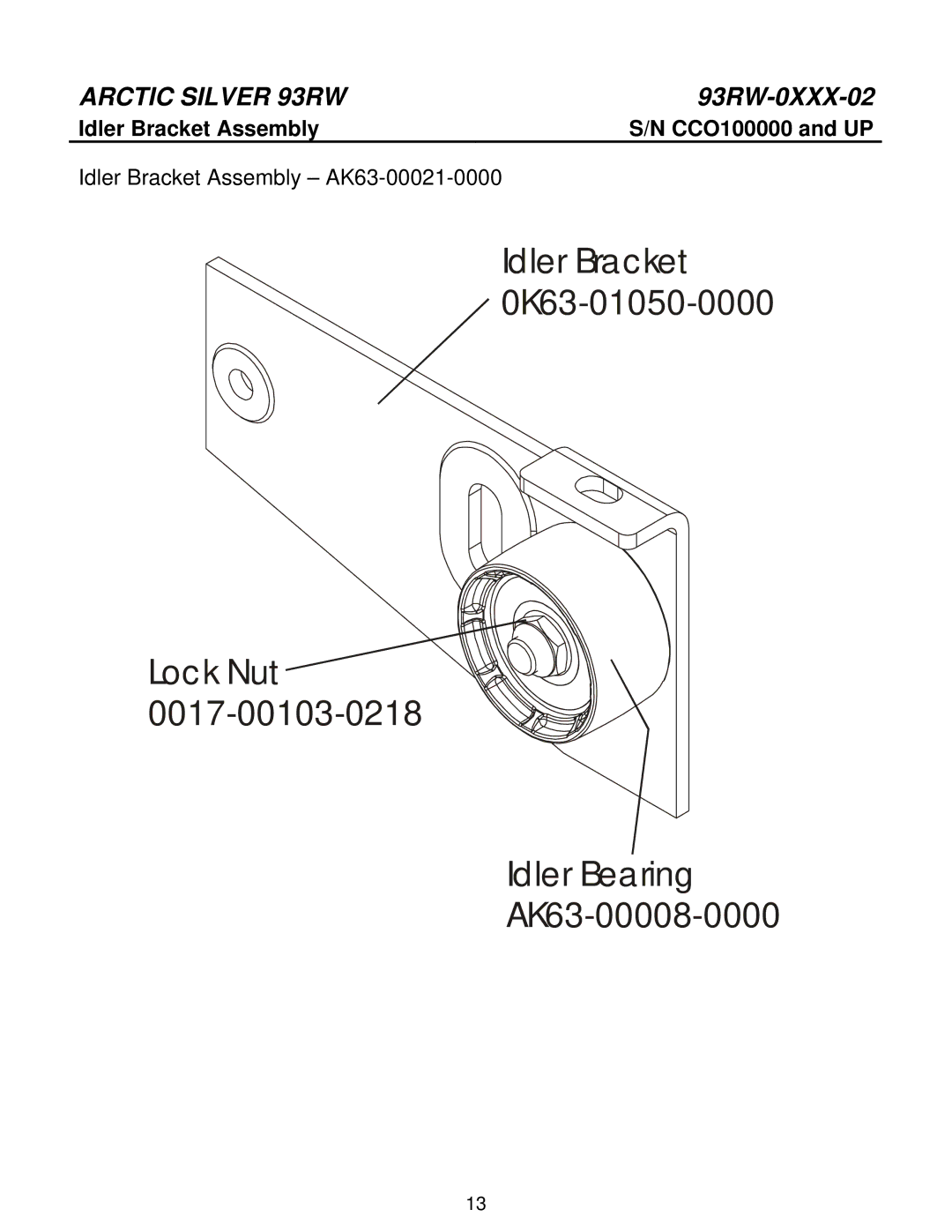 Life Fitness 93RW manual Idler Bracket Assembly 