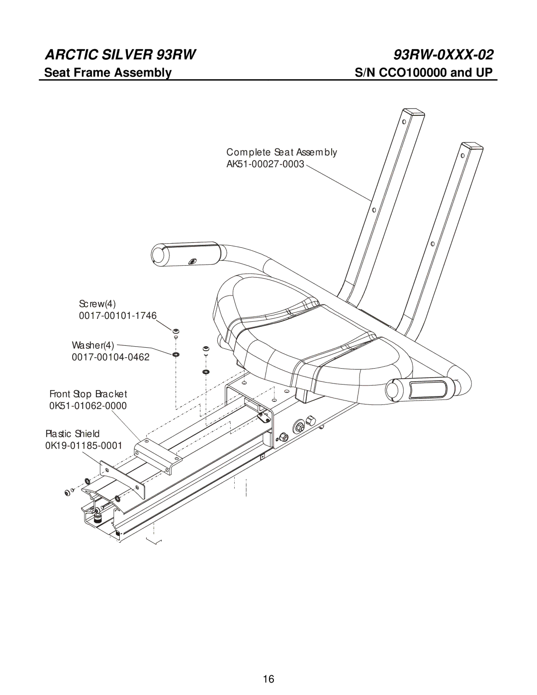 Life Fitness 93RW manual Seat Frame Assembly 