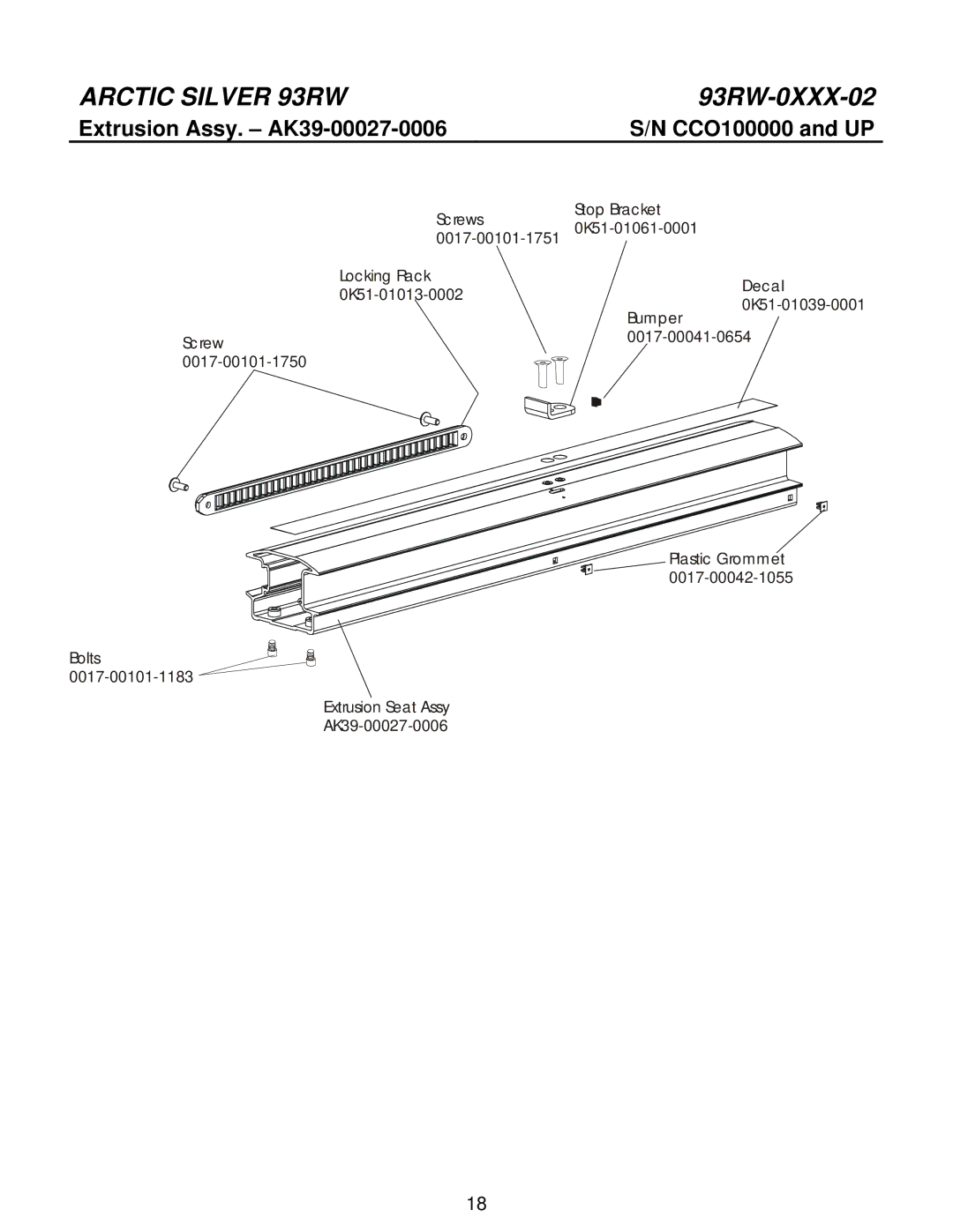 Life Fitness 93RW manual Extrusion Assy. AK39-00027-0006 