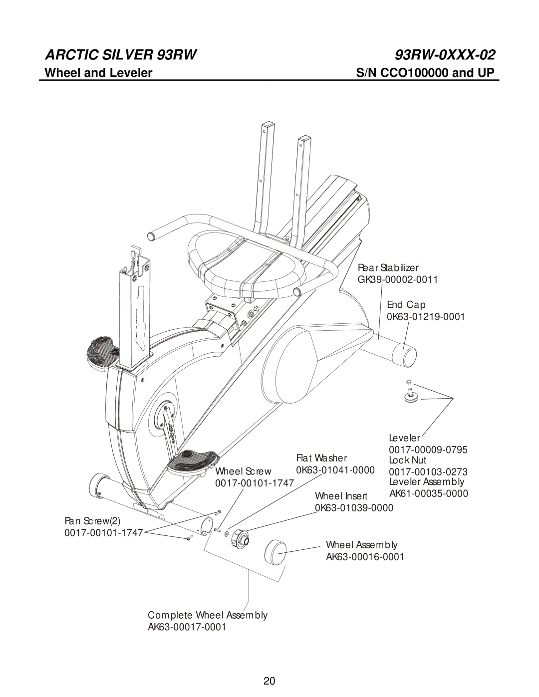 Life Fitness 93RW manual Wheel and Leveler 