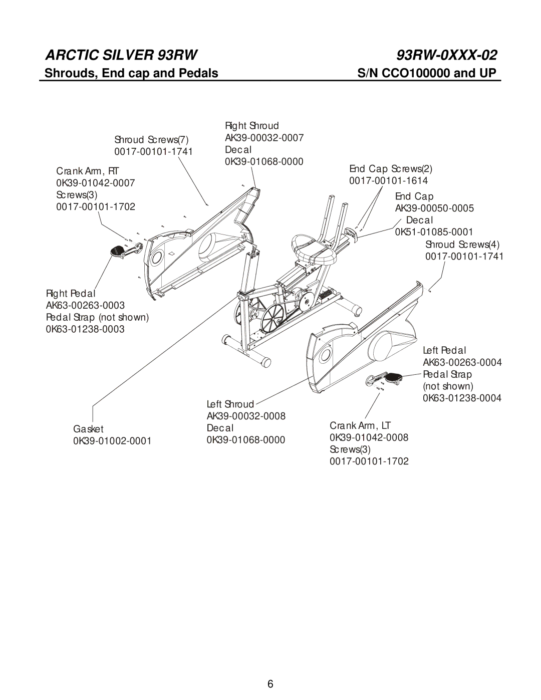 Life Fitness 93RW manual Shrouds, End cap and Pedals 