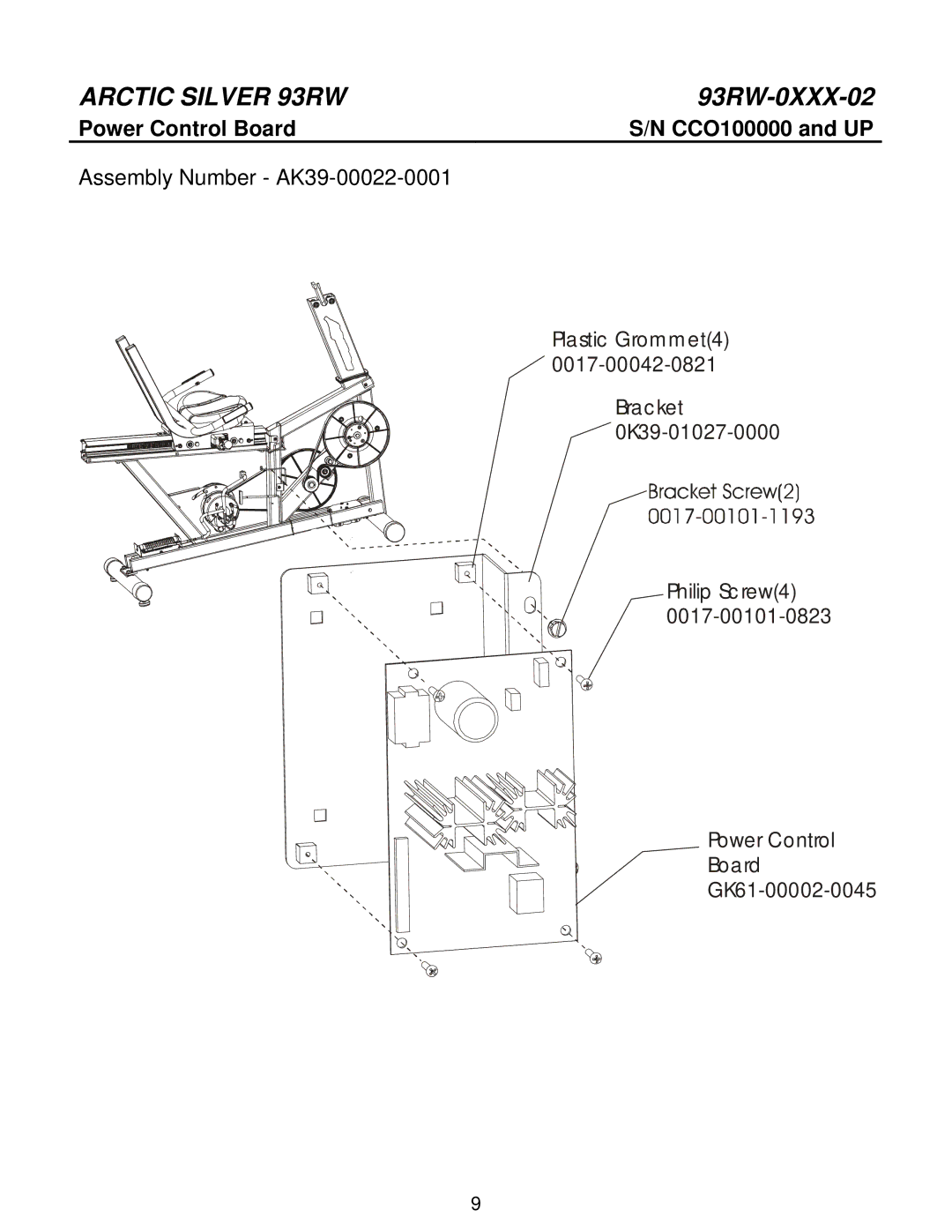 Life Fitness 93RW manual Power Control Board, Assembly Number AK39-00022-0001 