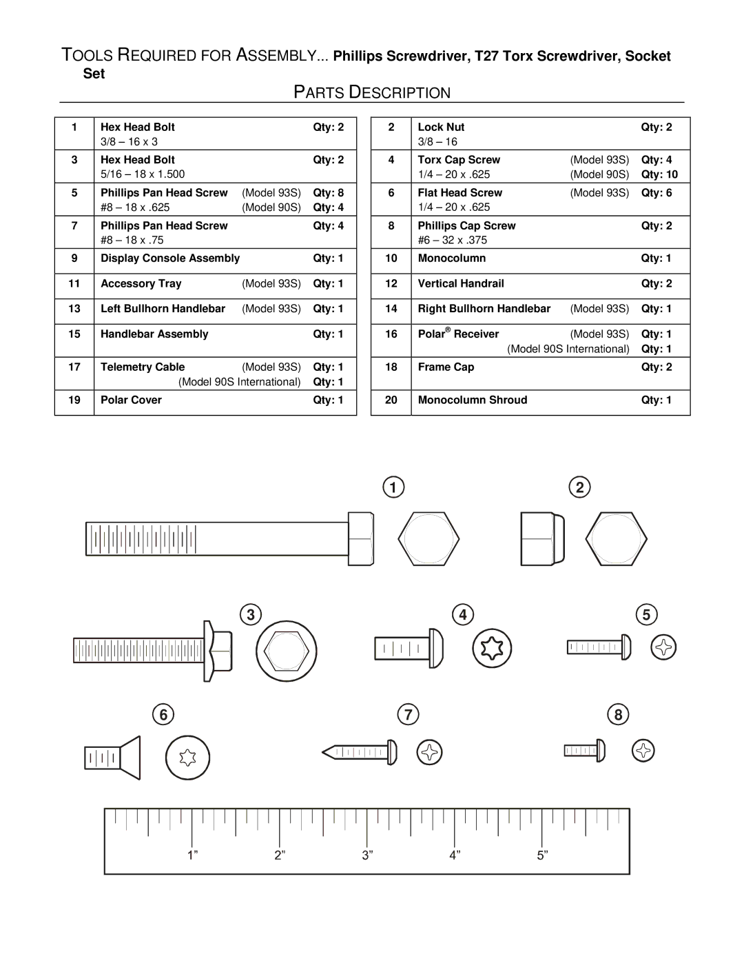 Life Fitness 93S, 90S manual Parts Description 