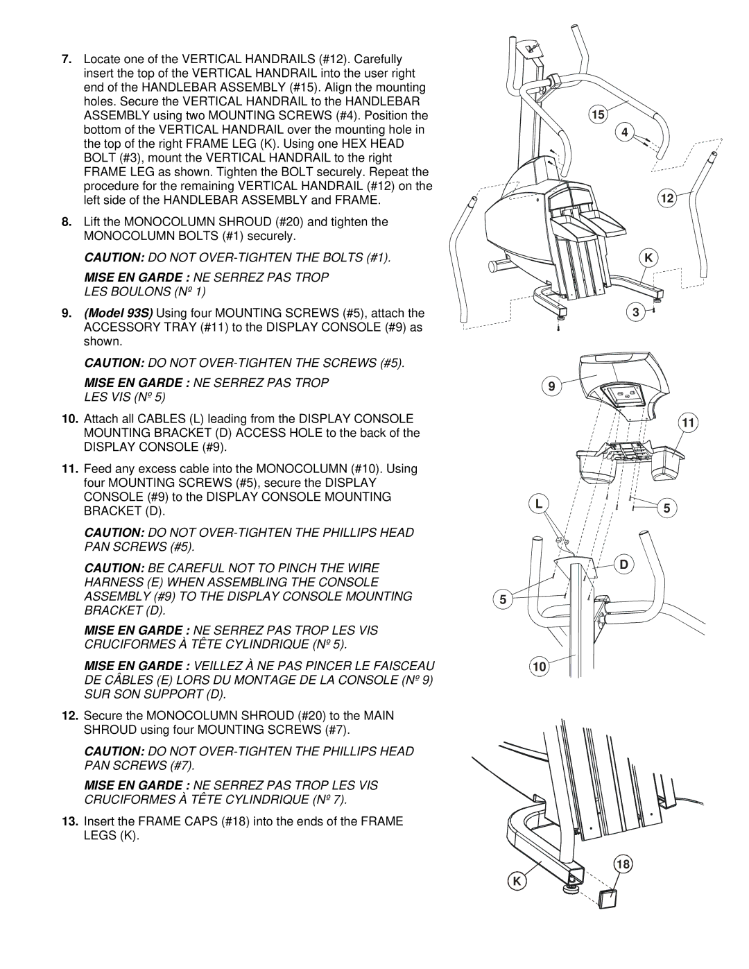 Life Fitness 90S, 93S manual Mise EN Garde Veillez À NE PAS Pincer LE Faisceau, SUR SON Support D 