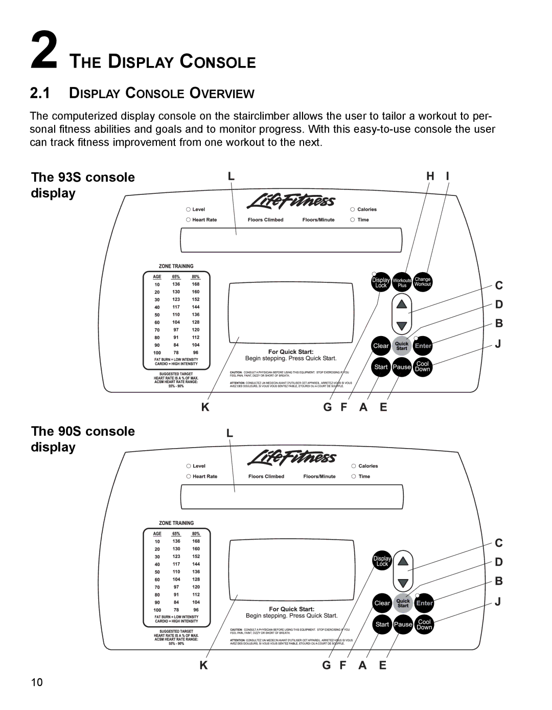 Life Fitness 93S, 90S specifications Display Console Overview 