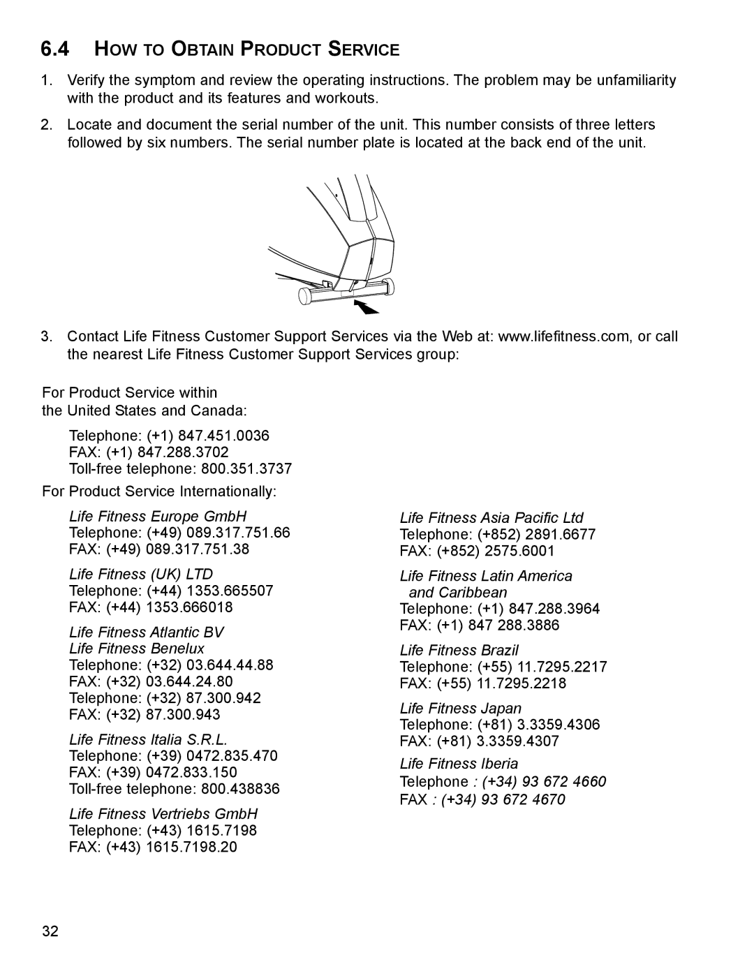 Life Fitness 93S, 90S specifications HOW to Obtain Product Service 