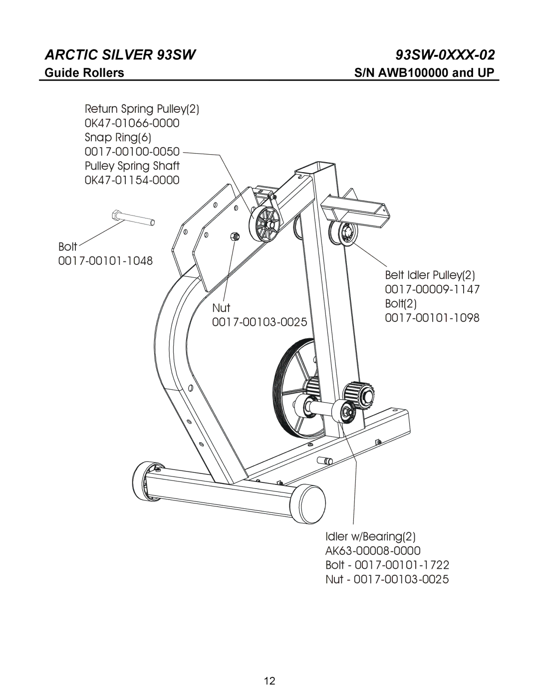 Life Fitness 93SW manual Guide Rollers 