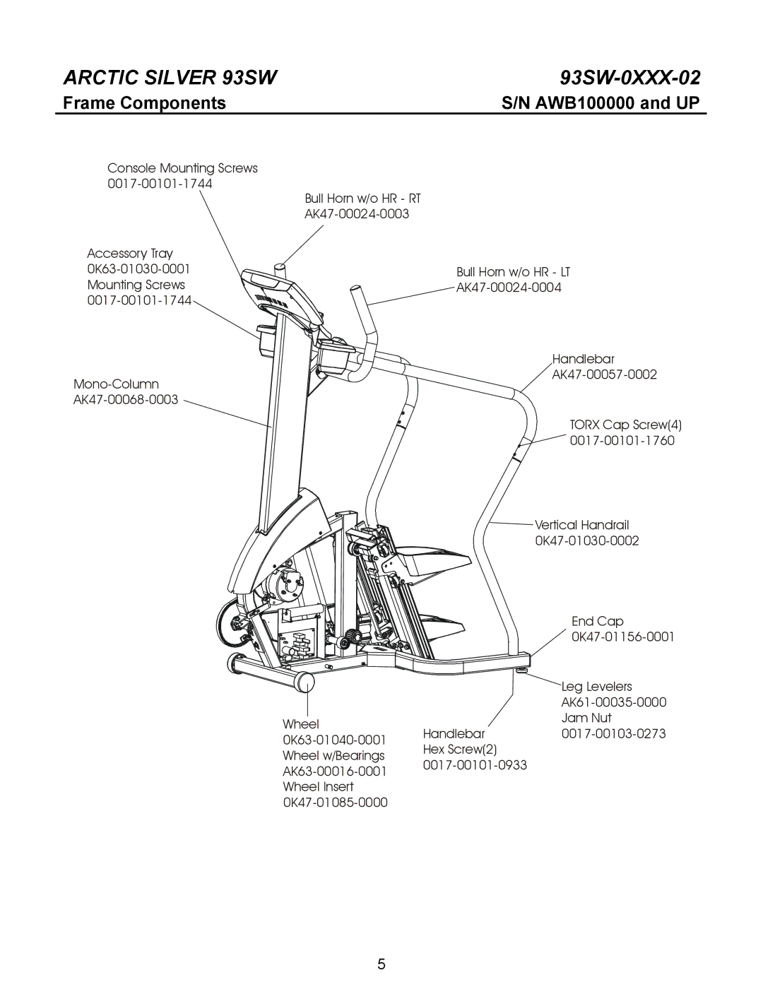 Life Fitness 93SW manual Frame Components 