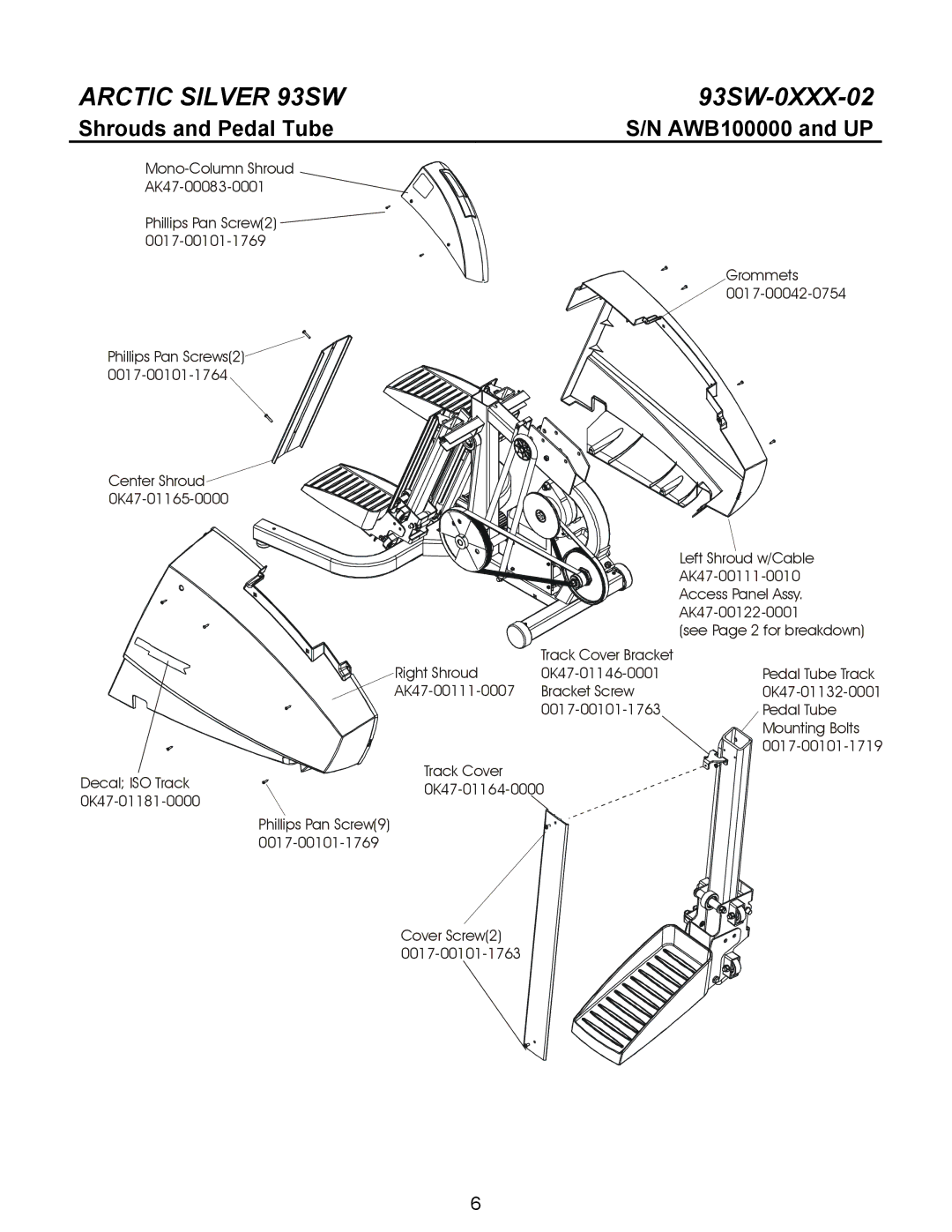 Life Fitness 93SW manual Shrouds and Pedal Tube 