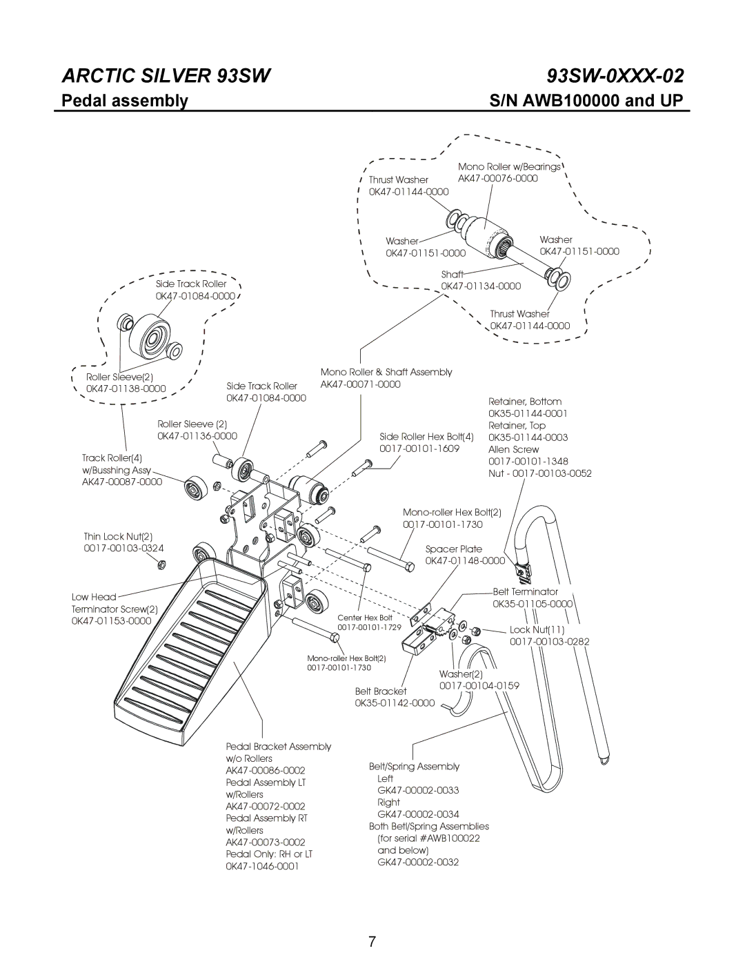 Life Fitness 93SW manual Pedal assembly 