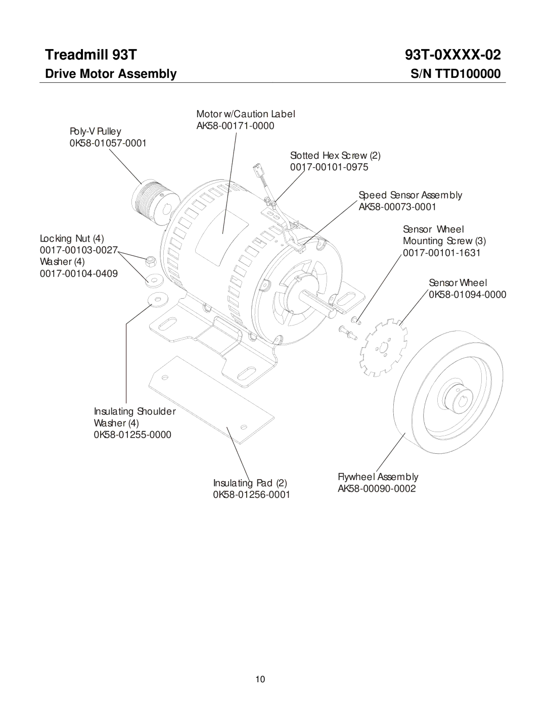 Life Fitness 93T-0XXXX-02 operation manual Drive Motor Assembly TTD100000 