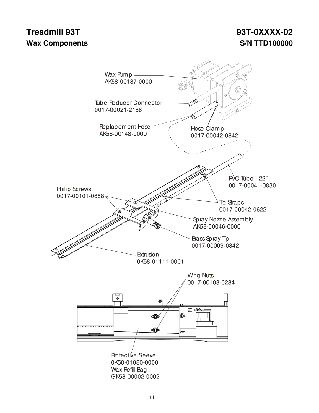 Life Fitness 93T-0XXXX-02 operation manual Wax Components TTD100000 