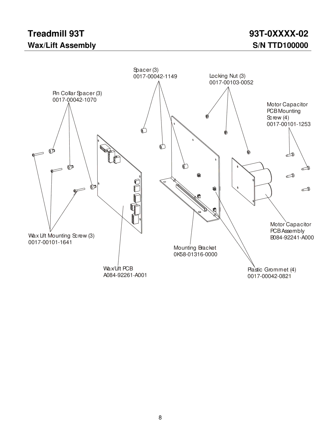 Life Fitness 93T-0XXXX-02 operation manual Wax/Lift Assembly TTD100000 