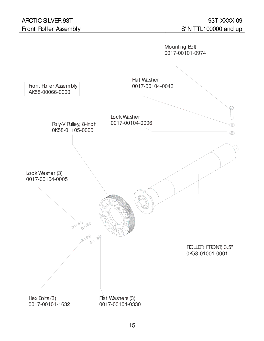 Life Fitness 93T-XXXX-09 manual Front Roller Assembly 