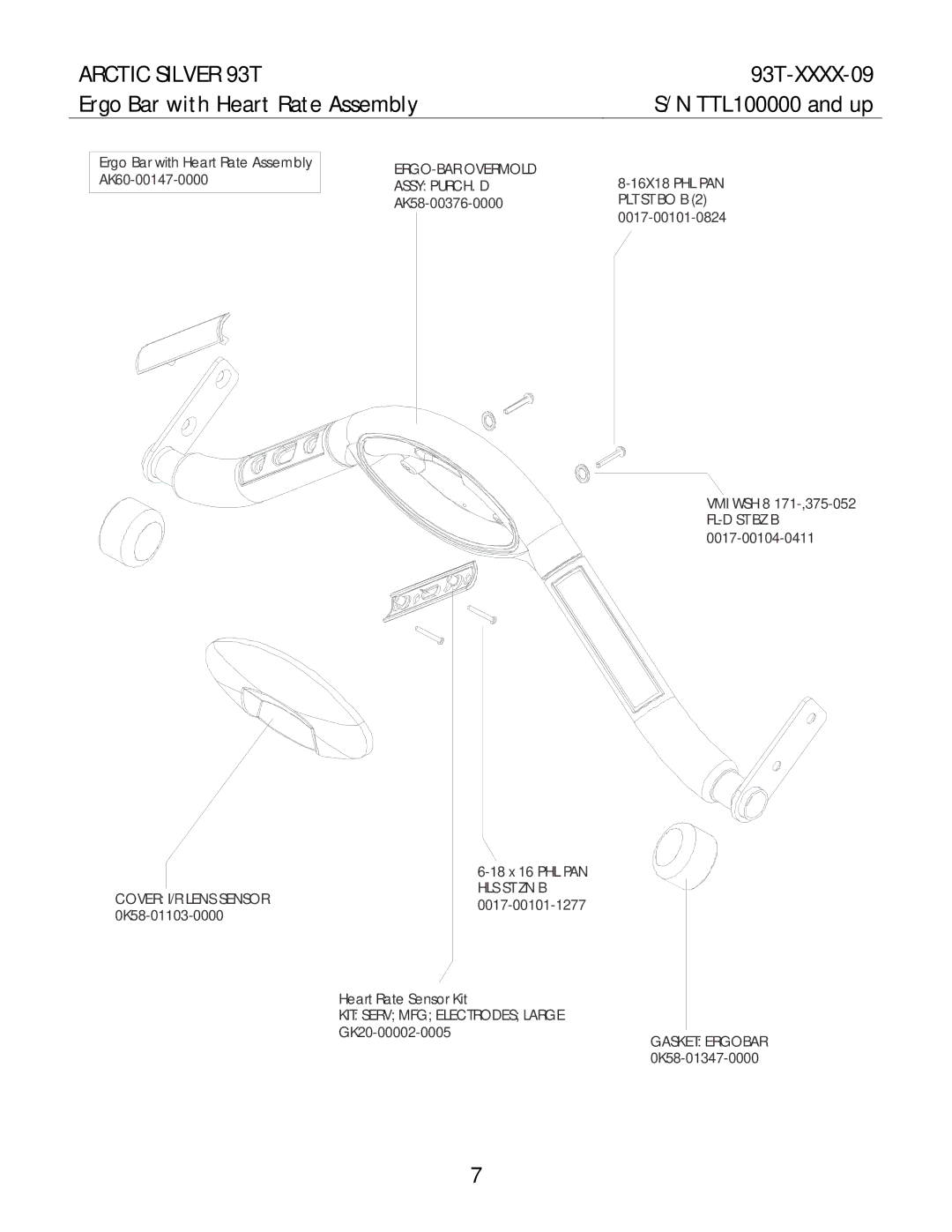 Life Fitness 93T-XXXX-09 manual Ergo Bar with Heart Rate Assembly, ERGO-BAR Overmold Assy PURCH. D 