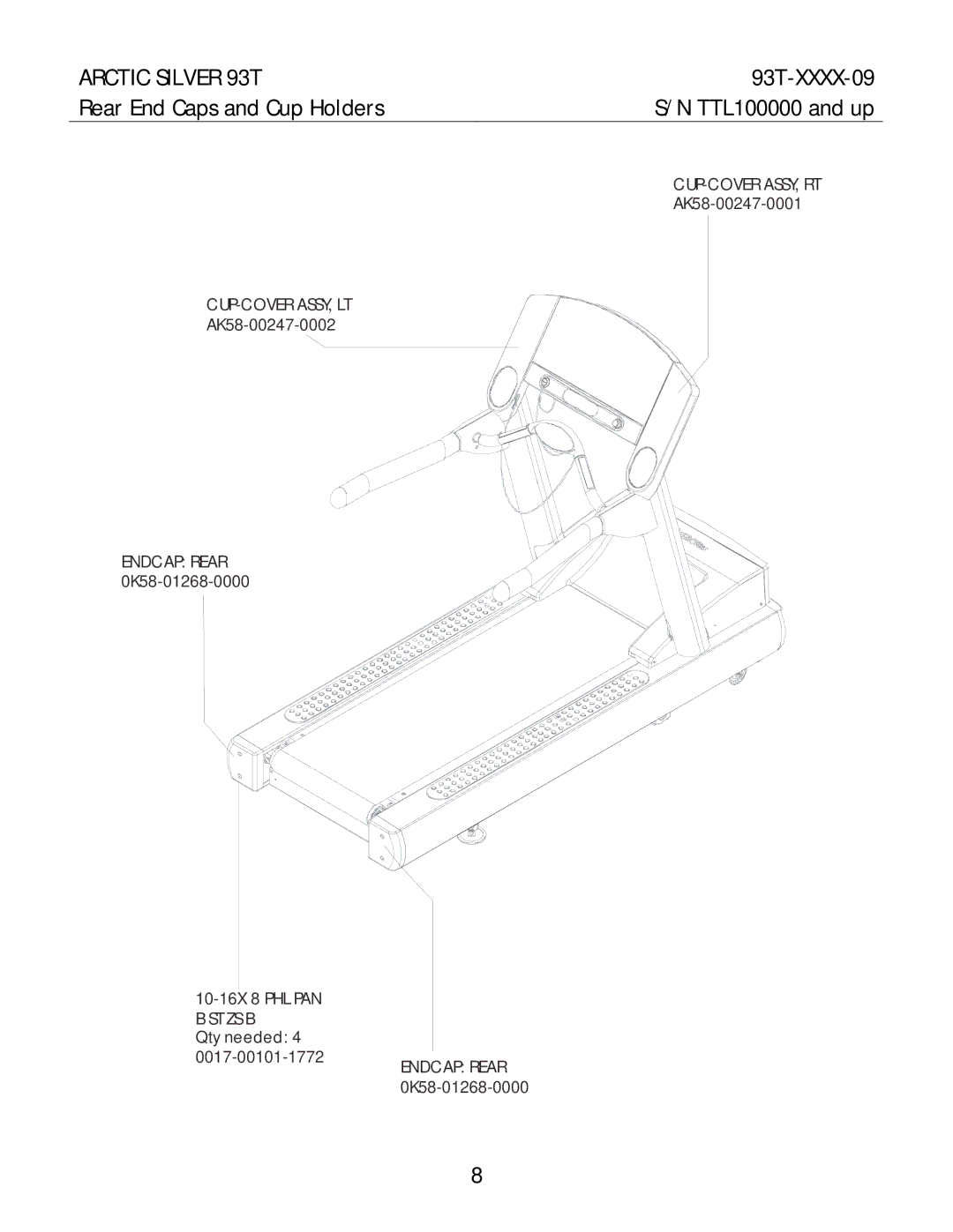 Life Fitness 93T-XXXX-09 manual Rear End Caps and Cup Holders 