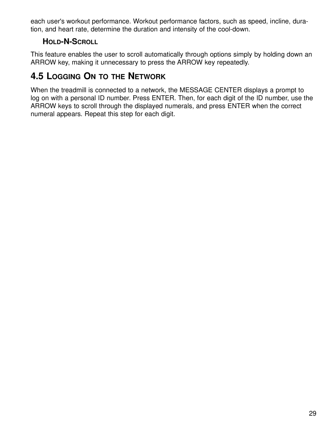 Life Fitness 93T operation manual Logging on to the Network, Hold-N-Scroll 