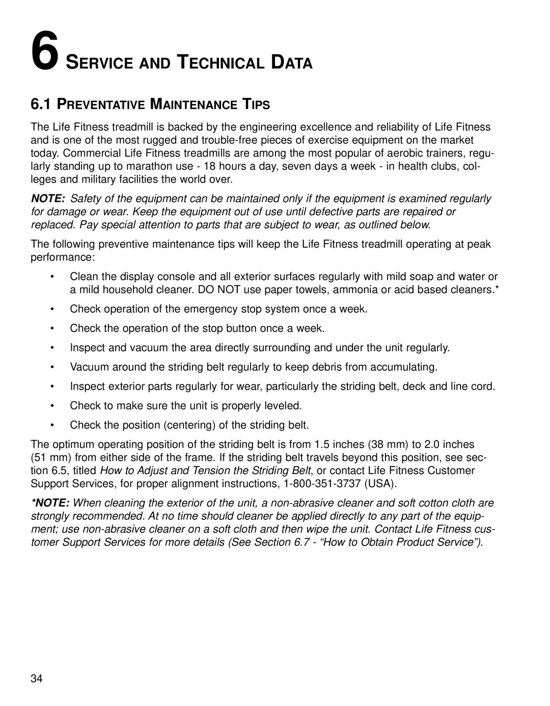 Life Fitness 93T operation manual Service and Technical Data, Preventative Maintenance Tips 