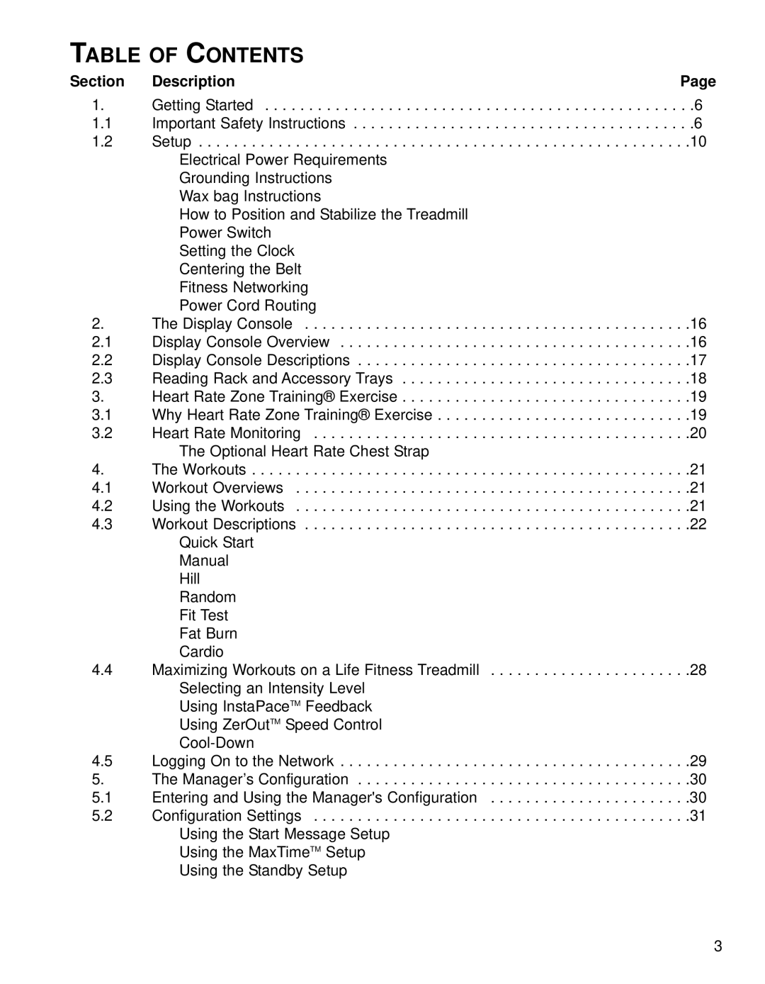 Life Fitness 93T operation manual Table of Contents 