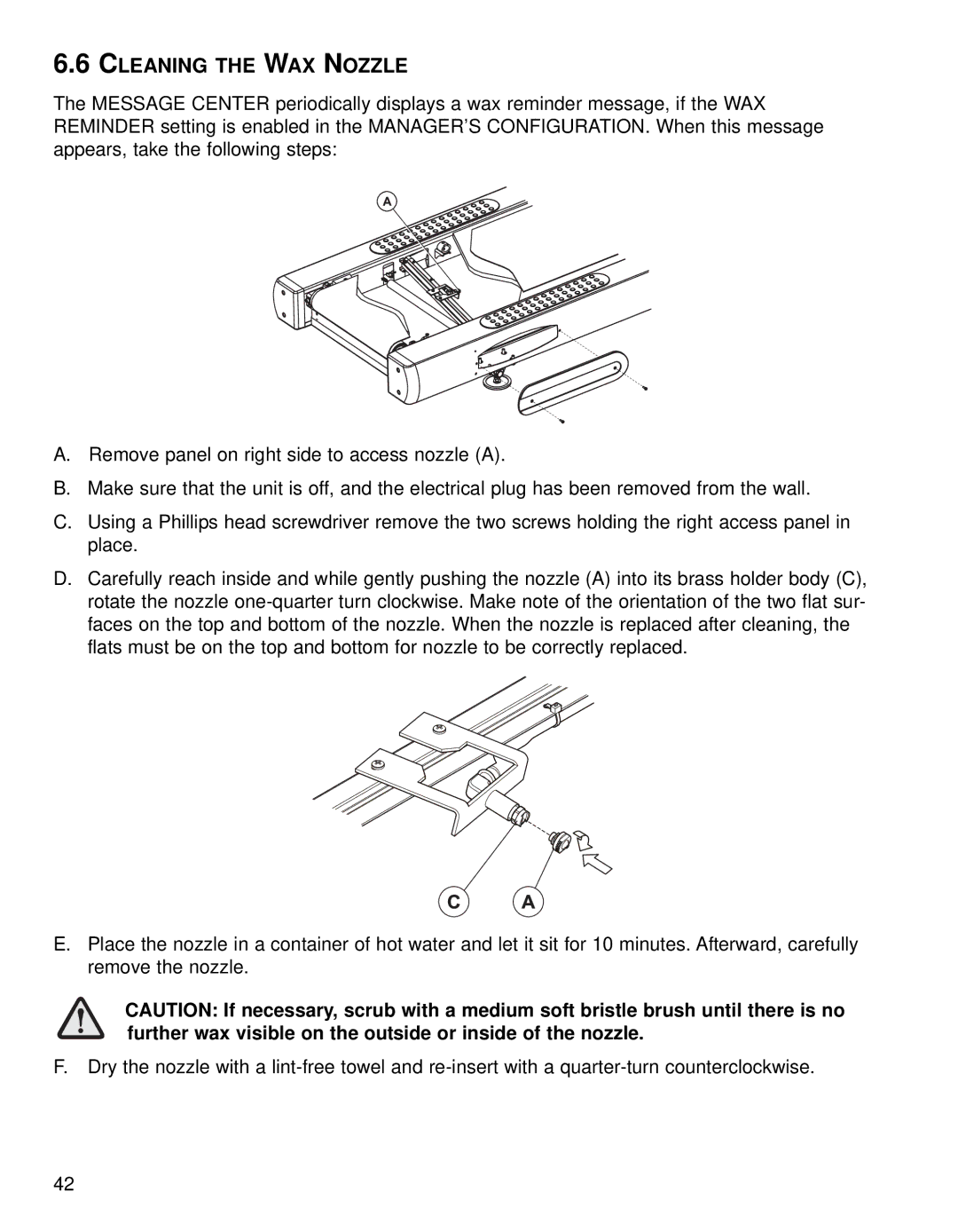 Life Fitness 93T operation manual Cleaning the WAX Nozzle 