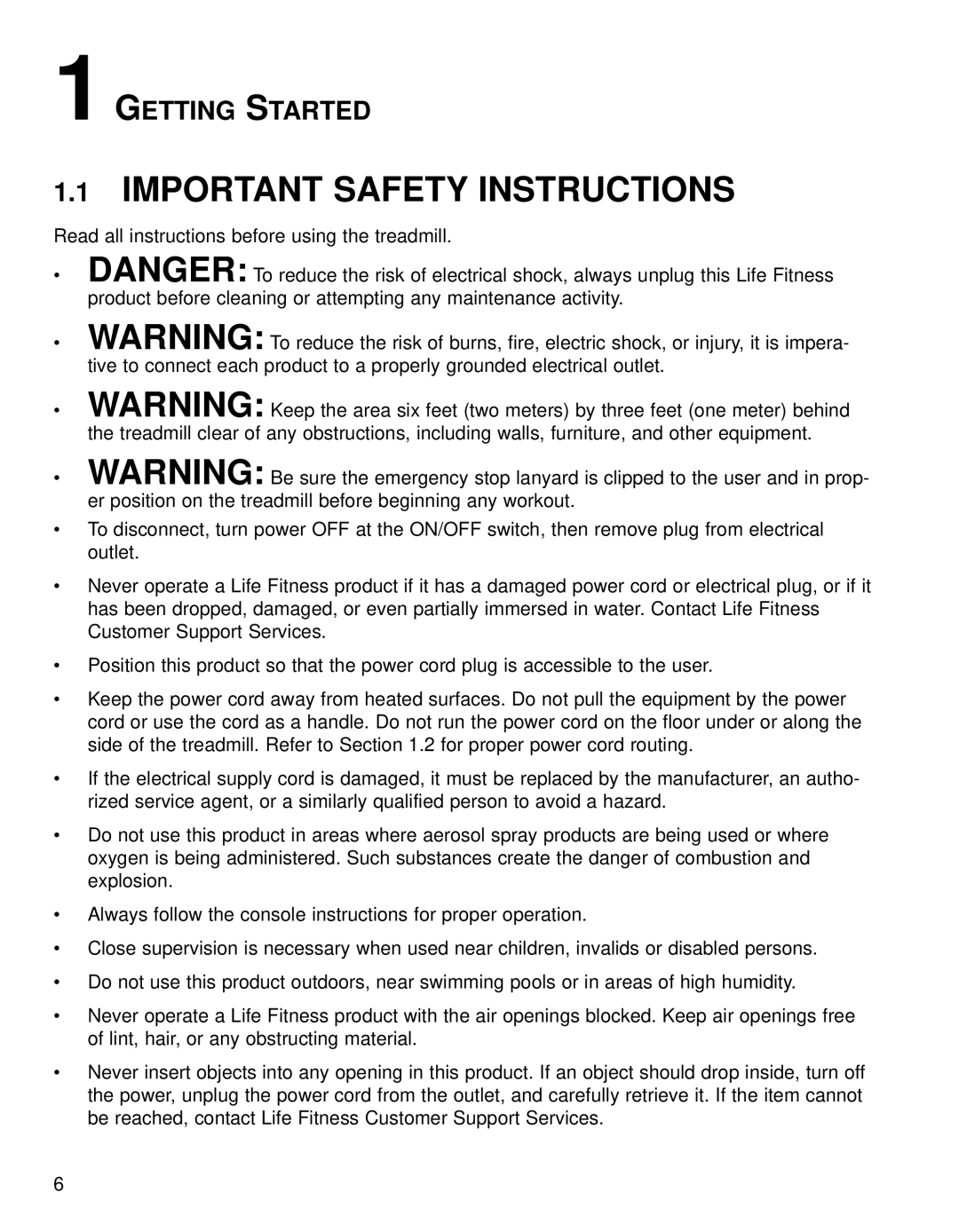 Life Fitness 93T operation manual Important Safety Instructions, Getting Started 