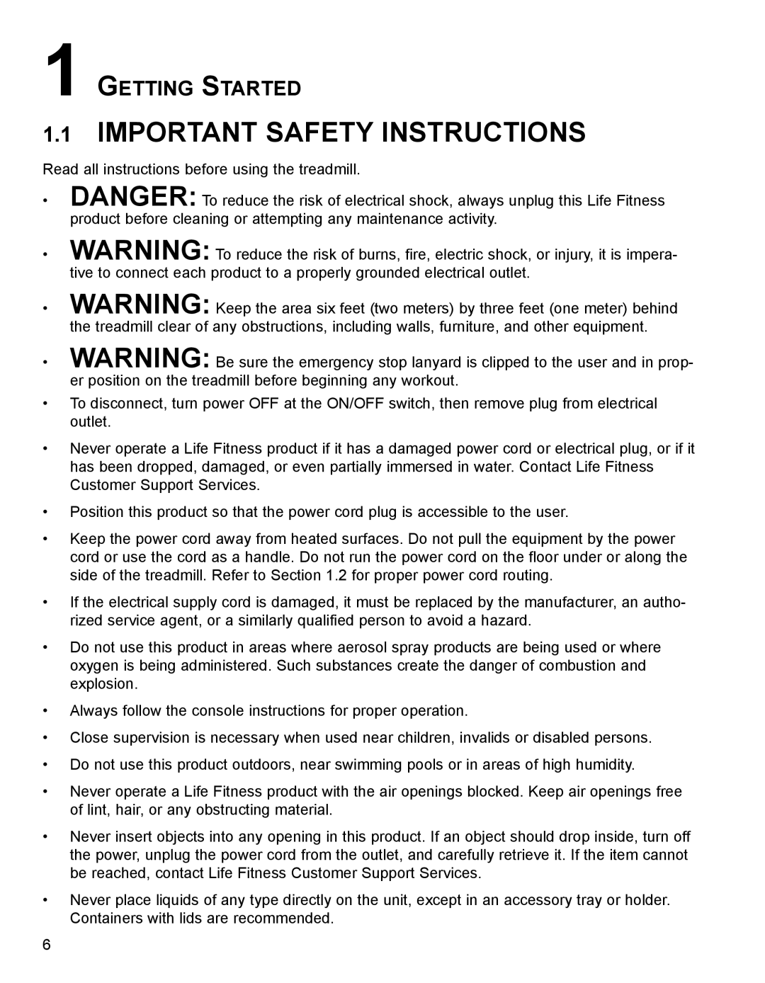 Life Fitness 93T operation manual Important Safety Instructions, Getting Started 