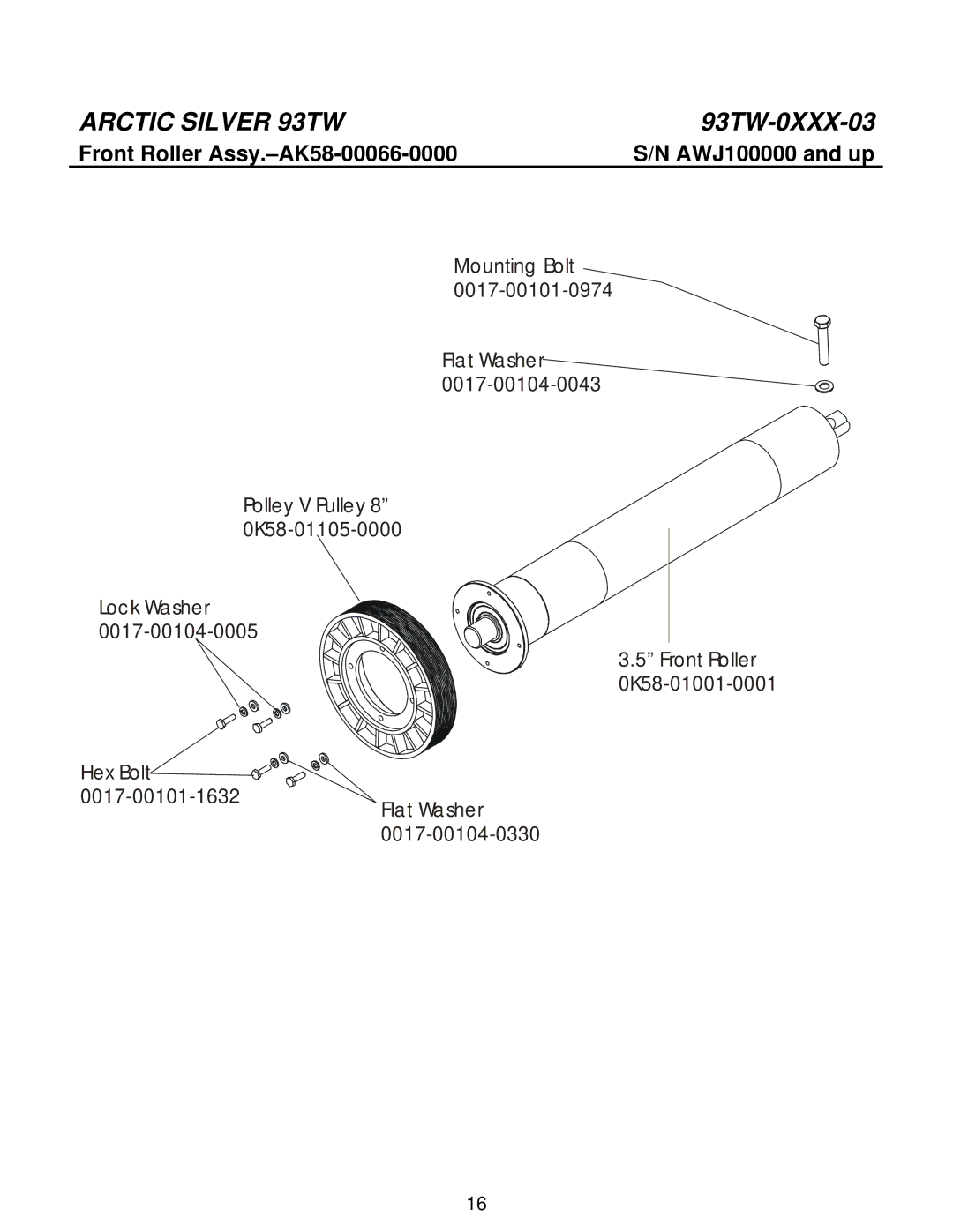 Life Fitness 93tw manual Front Roller Assy.-AK58-00066-0000 