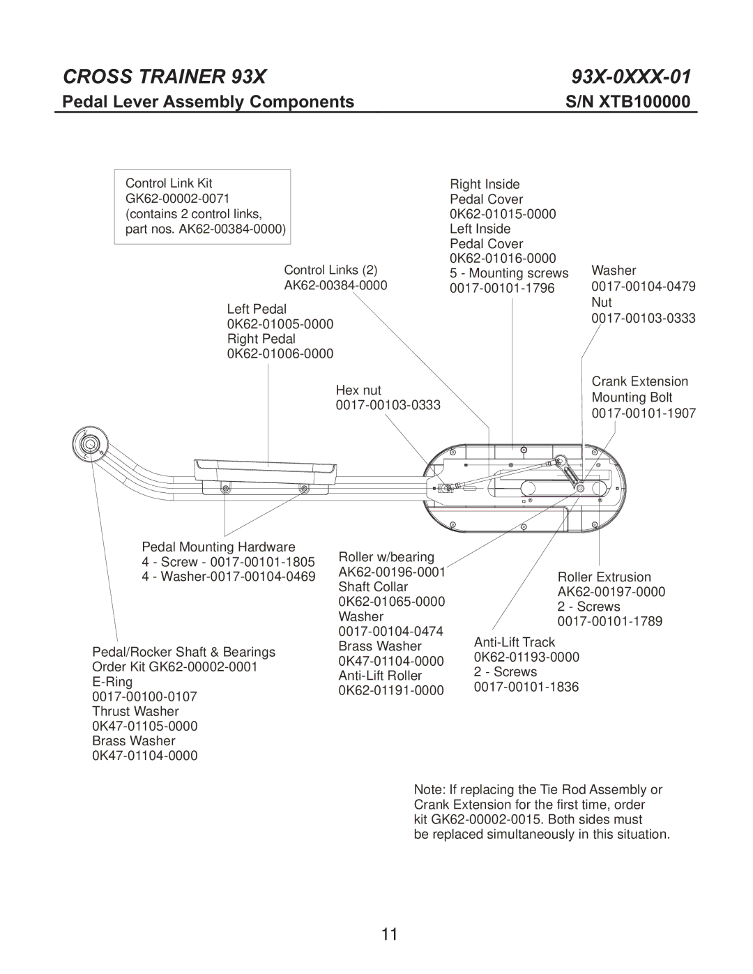 Life Fitness 93X-0XXX-01 manual Pedal Lever Assembly Components 