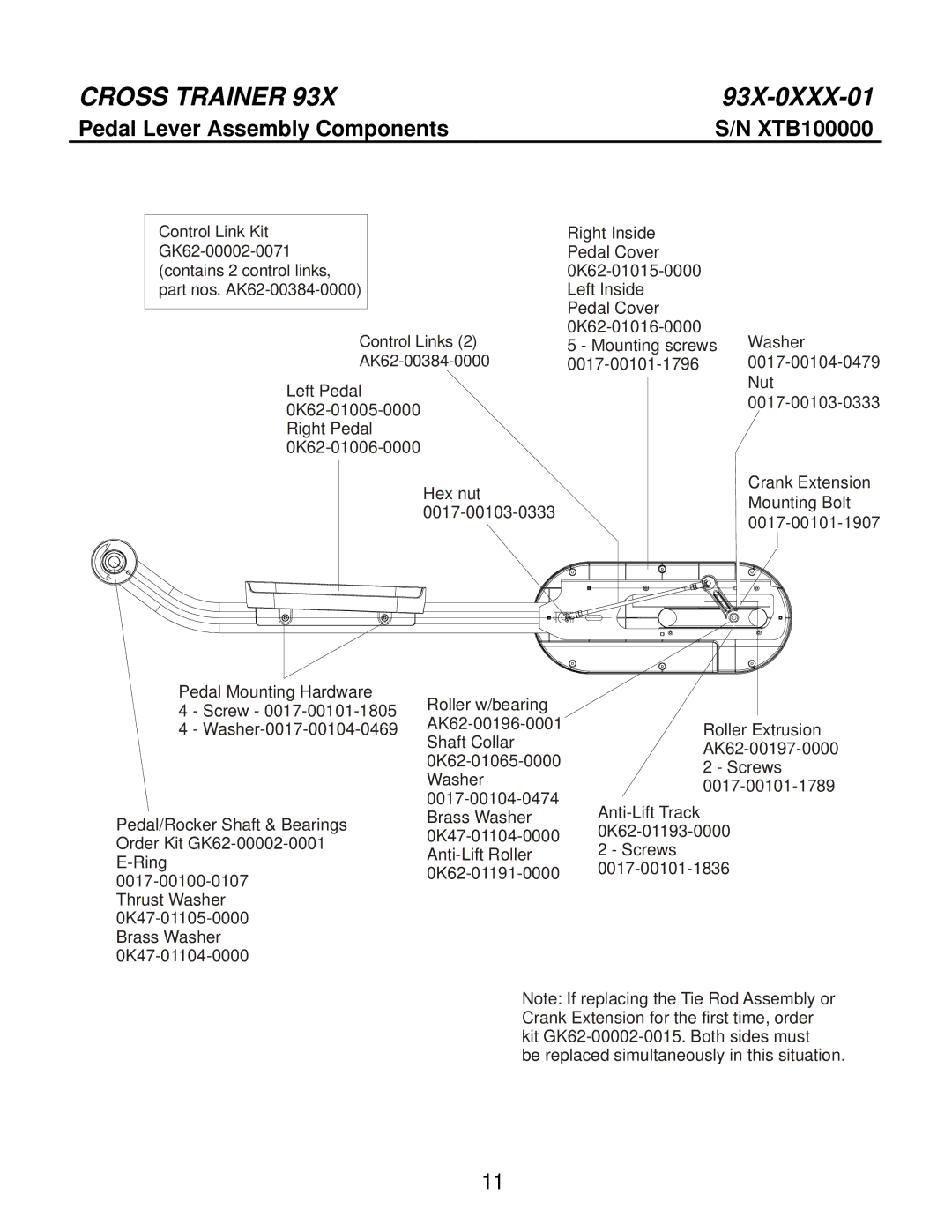 Life Fitness 93X-0XXX-01 manual Pedal Lever Assembly Components 