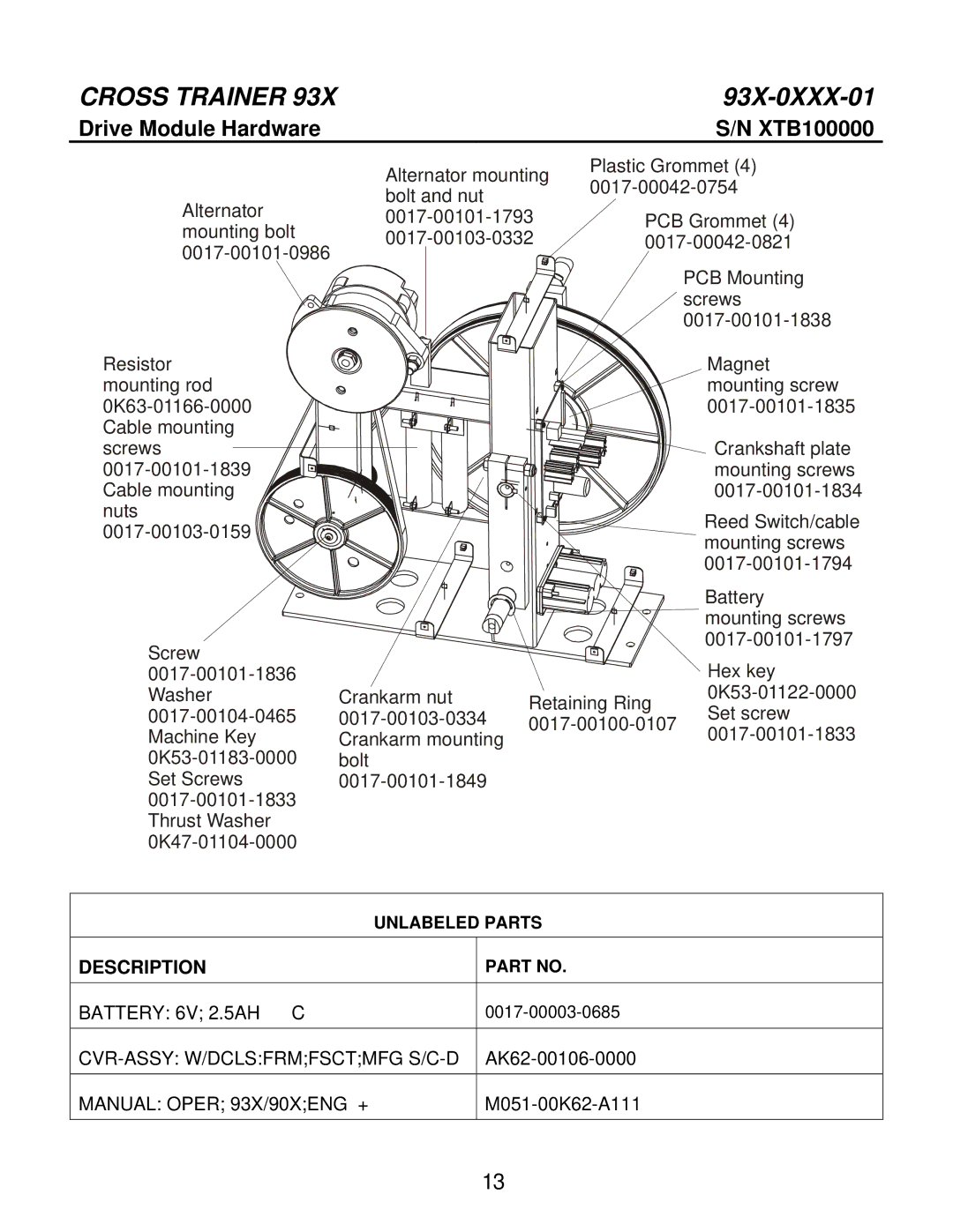 Life Fitness 93X-0XXX-01 manual Drive Module Hardware XTB100000, Description 