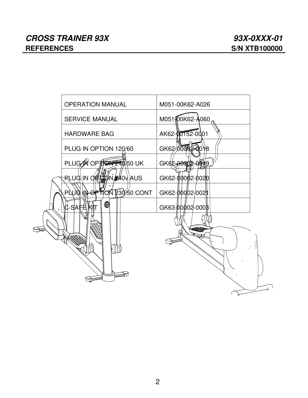 Life Fitness 93X-0XXX-01 manual Cross Trainer 