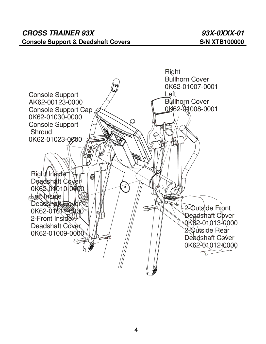 Life Fitness 93X-0XXX-01 manual Right, Console Support & Deadshaft Covers 