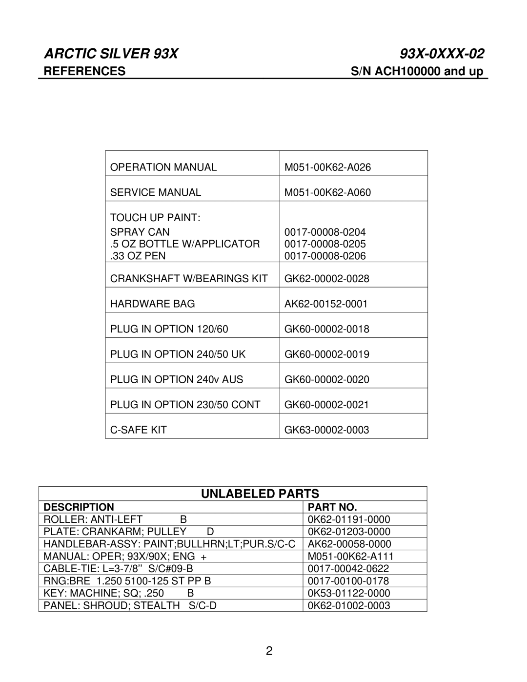 Life Fitness 93X-0XXX-02 manual Arctic Silver 