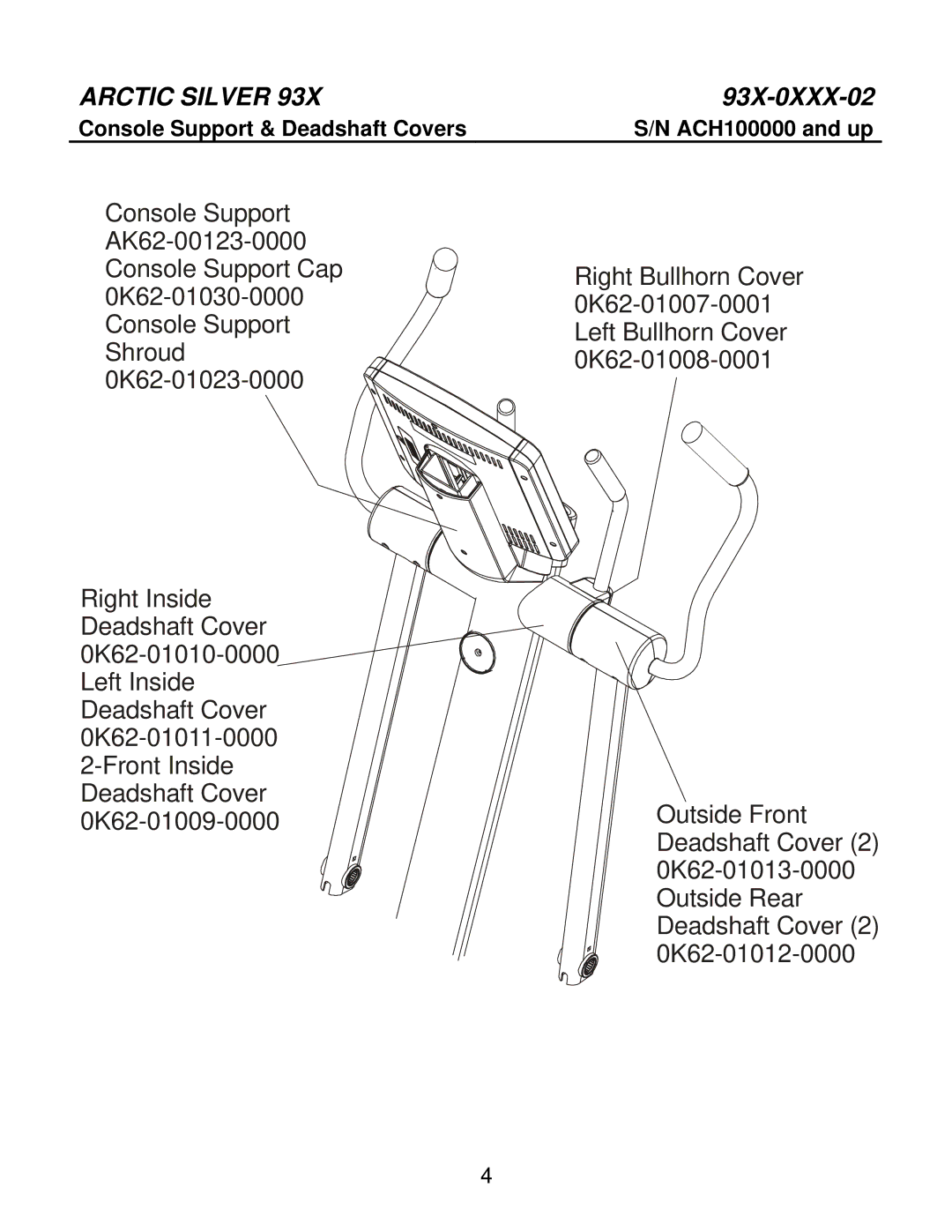 Life Fitness 93X-0XXX-02 manual Console Support & Deadshaft Covers 