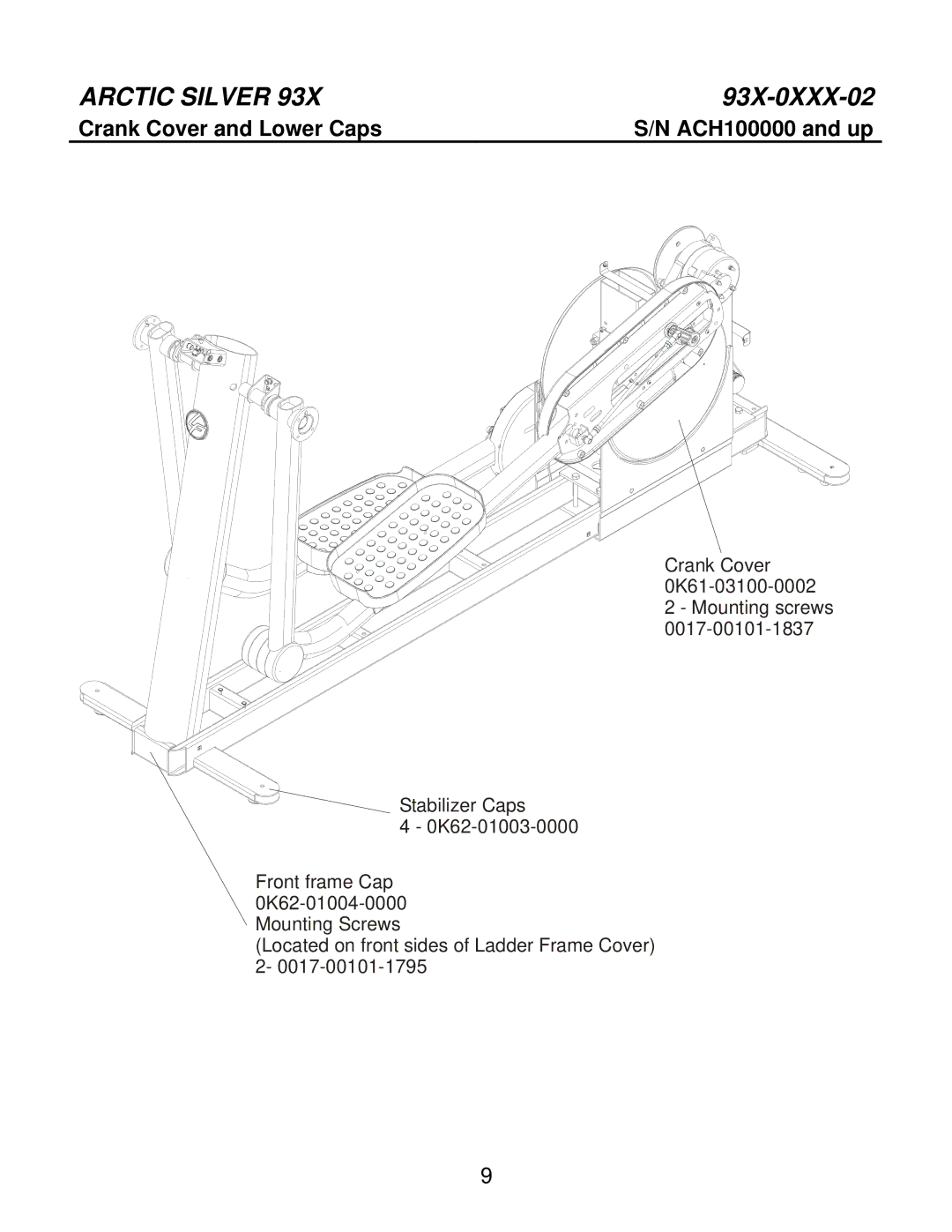 Life Fitness 93X-0XXX-02 manual Crank Cover and Lower Caps 