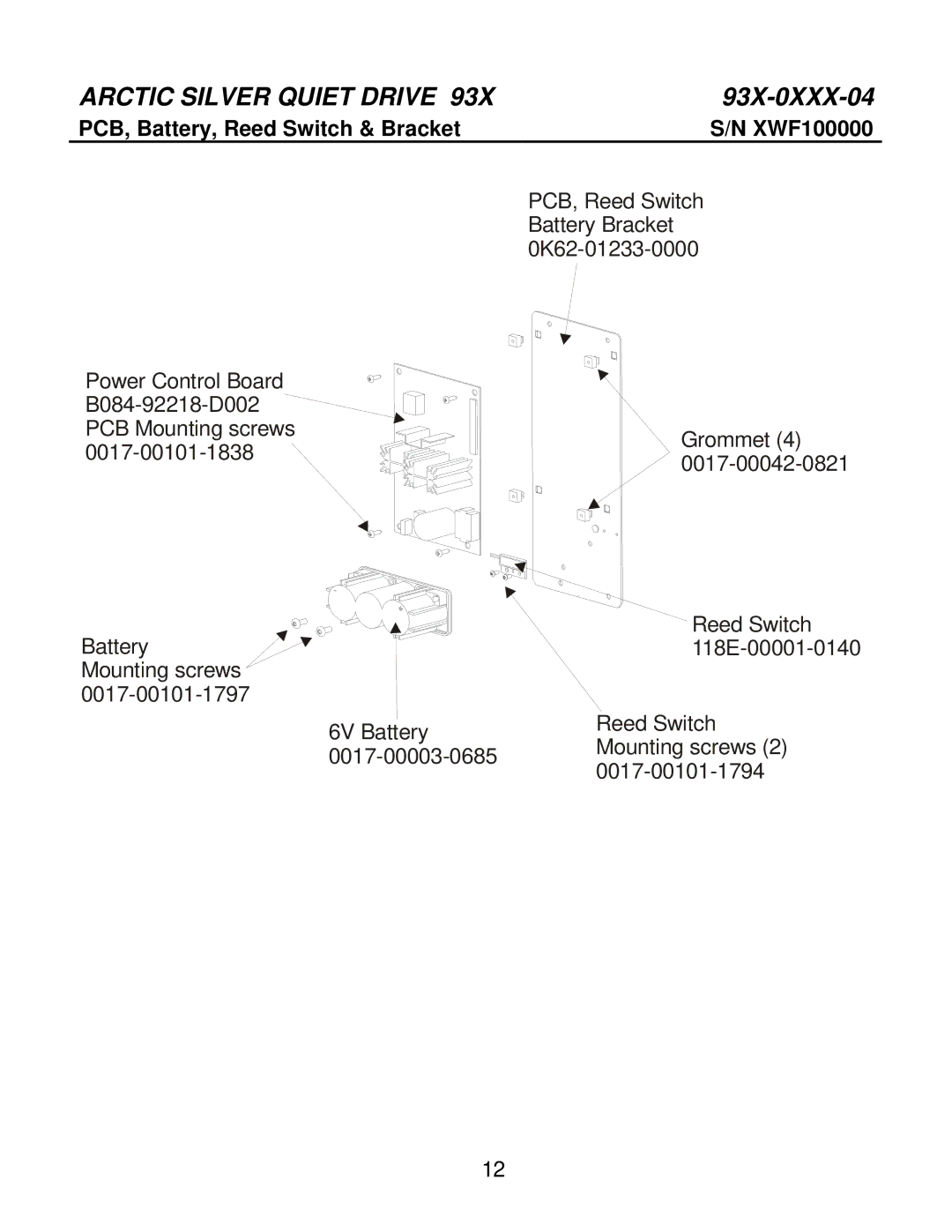 Life Fitness 93X-0XXX-04 manual PCB, Battery, Reed Switch & Bracket 