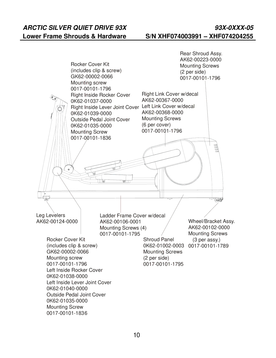 Life Fitness 93X-0XXX-05 manual Lower Frame Shrouds & Hardware 