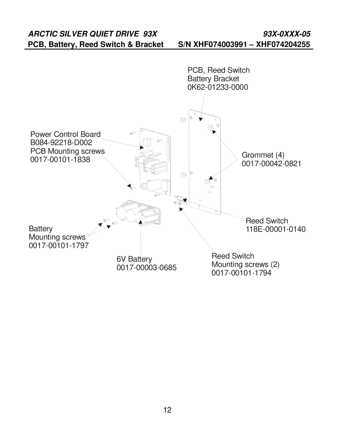 Life Fitness 93X-0XXX-05 manual PCB, Battery, Reed Switch & Bracket 