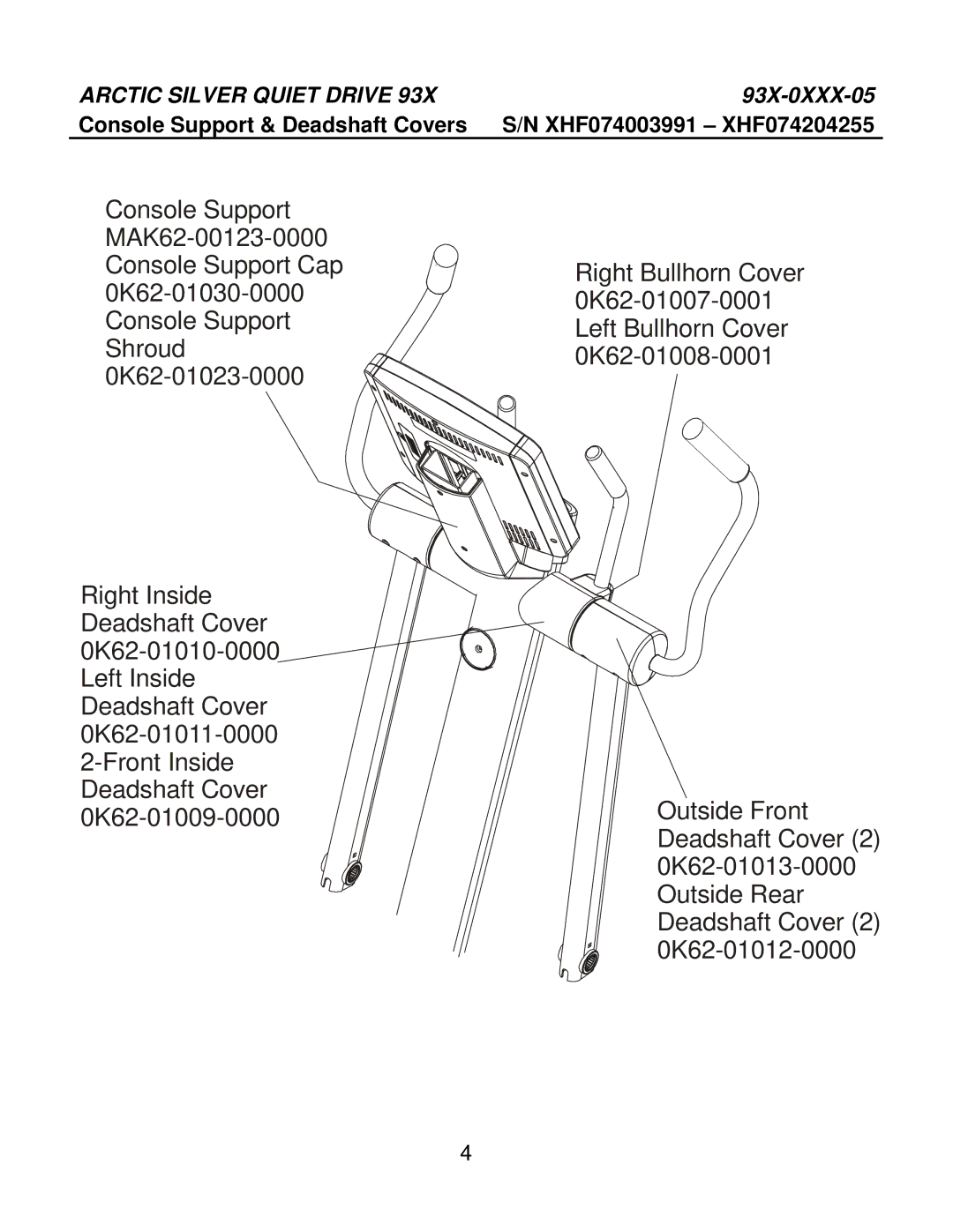 Life Fitness 93X-0XXX-05 manual Console Support & Deadshaft Covers 