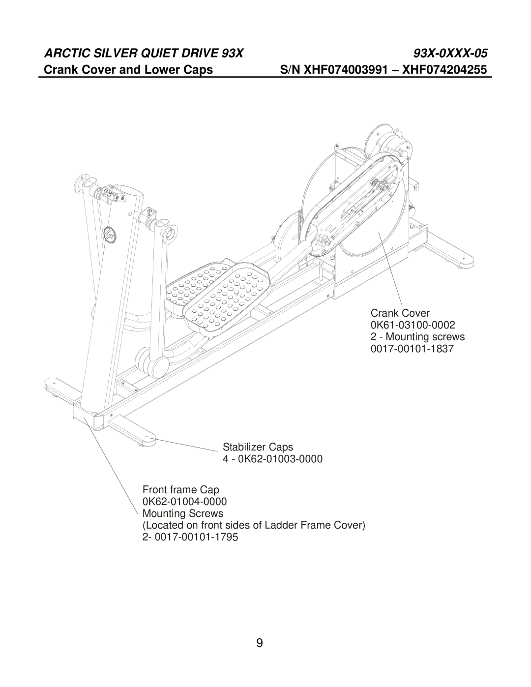 Life Fitness 93X-0XXX-05 manual Crank Cover and Lower Caps 